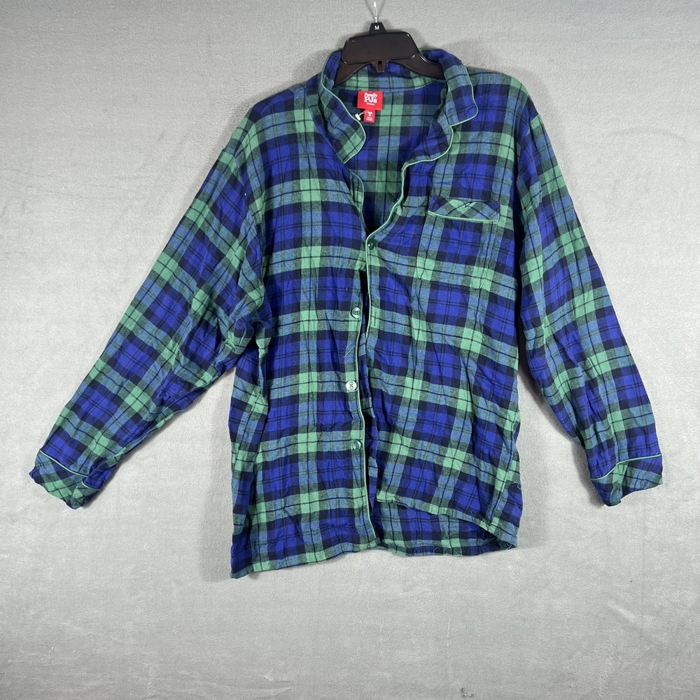 Family PJs Macy's Men's M Medium Blue Green Plaid Flannel Sleep Shirt Top Pajama